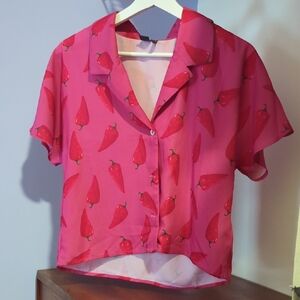 Pink And Red Crop Shirt